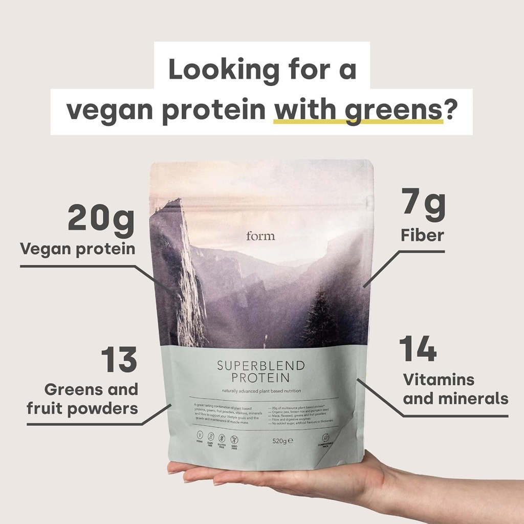 חלבון סופרבלונד - אבקת חלבון טבעוני עם Superfoods, ויטמינים ומינרלים - 20 גרם של חלבון צמחי מבוסס מנהרה (Chocolate Peanut)