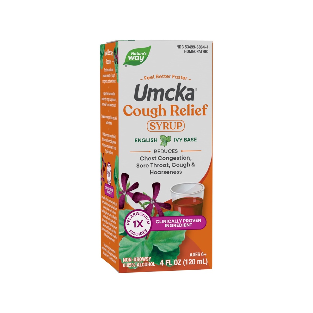 דרכו של הטבע Cough Relief Syrup, Umcka, Chest Congestion, Sore גרון, Cough, Hoarseness, Phenylephrine חינם, הומאופתי, non-Drowsy, 4 Fl Oz