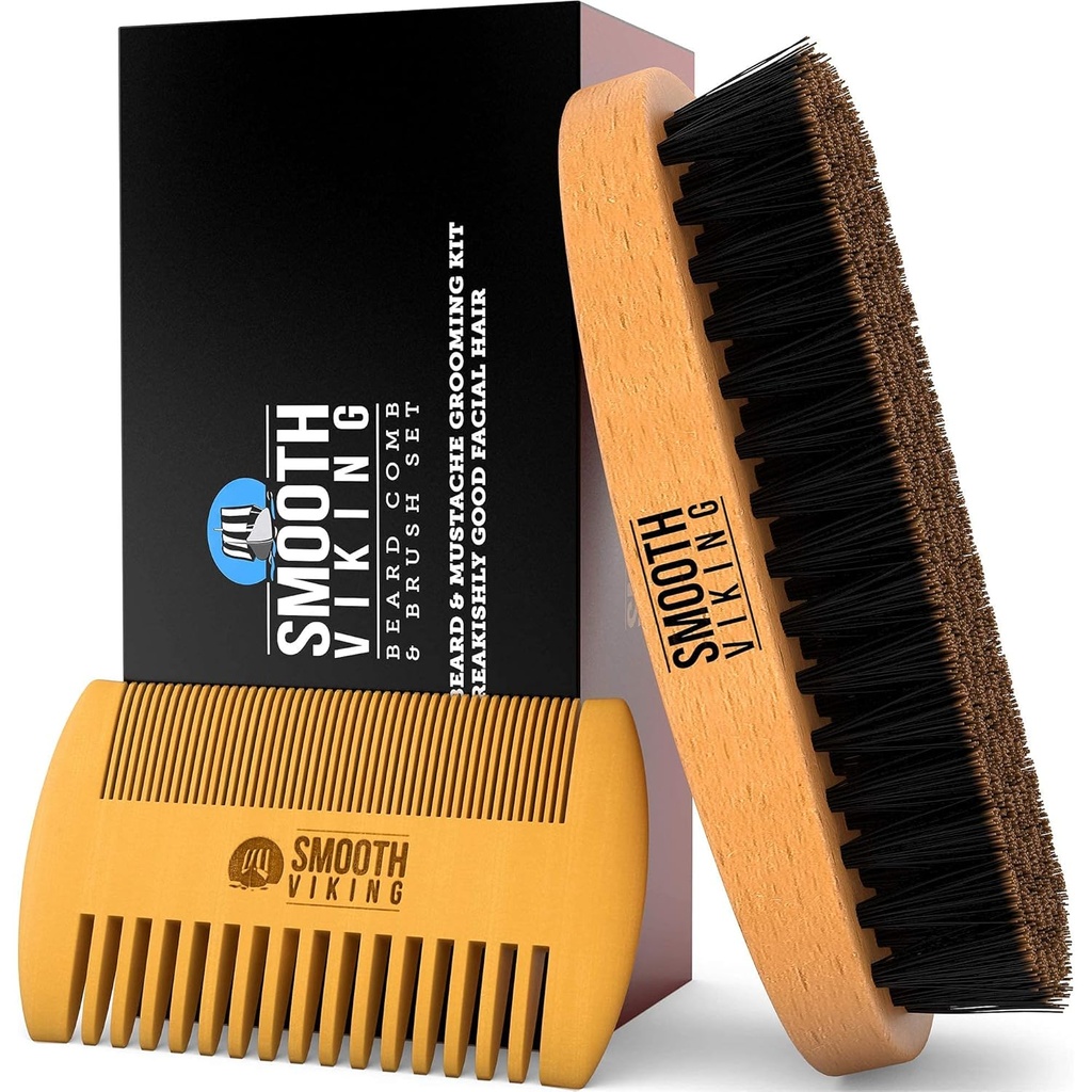 Beard Brush and Comb - Natural Boar Bristle Beard Brush & Beard Comb עבור גברים - שיער הפנים מתנה מתנה עבור גברים - מוסטמ סטרלינג, Grooming & Shaping כלים