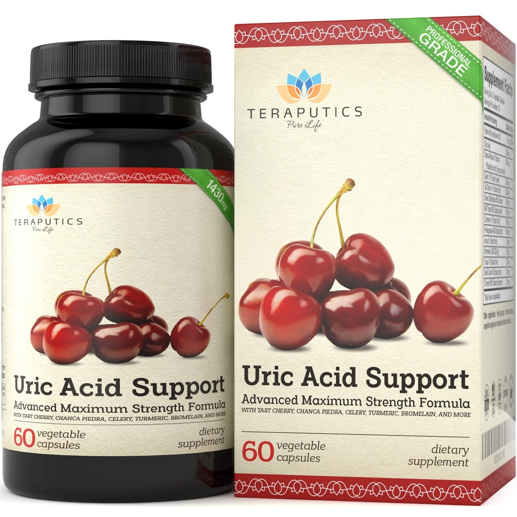 Uric Acid תומך פורמולה | Advanced Uric Acid Cleanse & Kidney Support Supplement - כולל Tart Cherry Concent, Celery Seed Extractd Extractedients + 12 More High Potency Ingredients, 60 קפסולות Veggie