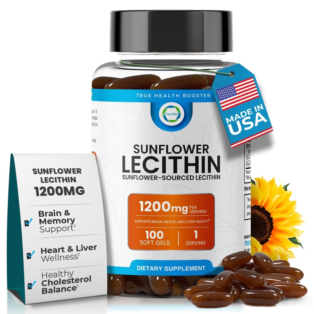 Sunflower Lecithin 1200 100 Softgels, 100 ימים לספק מבטיח טהור, non-GMO, Soy-Free, תומך המוח, הלב, עצב, בריאות חי, תפקוד קוגניטיבי, כולסטרול בריא, כולסטרול גבוה פורמולה Absorption פורמולה גבוהה