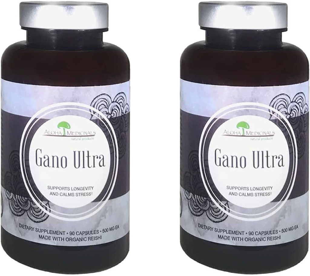 Aloha מדיצ'לס Gano Ultra, מוסמך אורגני Mushroom, תוספי בריאות טבעית, Pack של 2, 90 קפסולות כל אחד