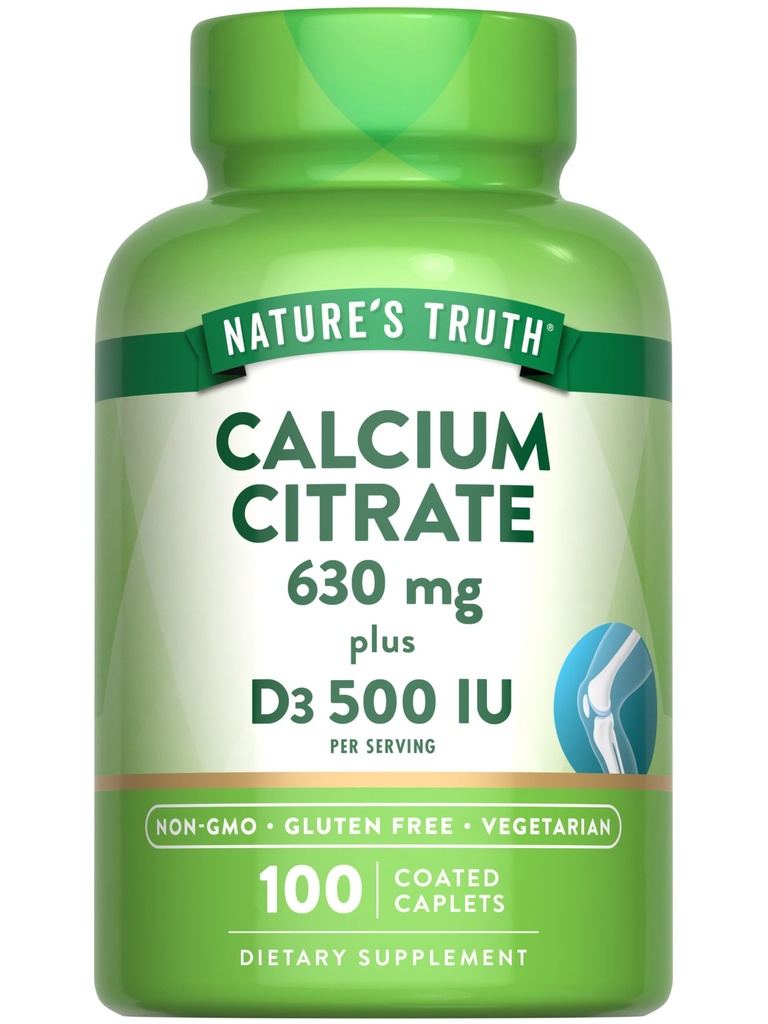 האמת של הטבע Citrate עם ויטמין D3 | 100 Caplets | Vegetarian, non-GMO & Gluten חינם תוסף