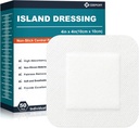 Island Dressing 4"x4", 50 Individually Packed Bordered Gauze Pads, 2 "x2" Non-Stick Pad in Center with Adhesive Border, Highly Absorbent non-Woven Medical Class Bandages for Wounds, עזרה ראשונה