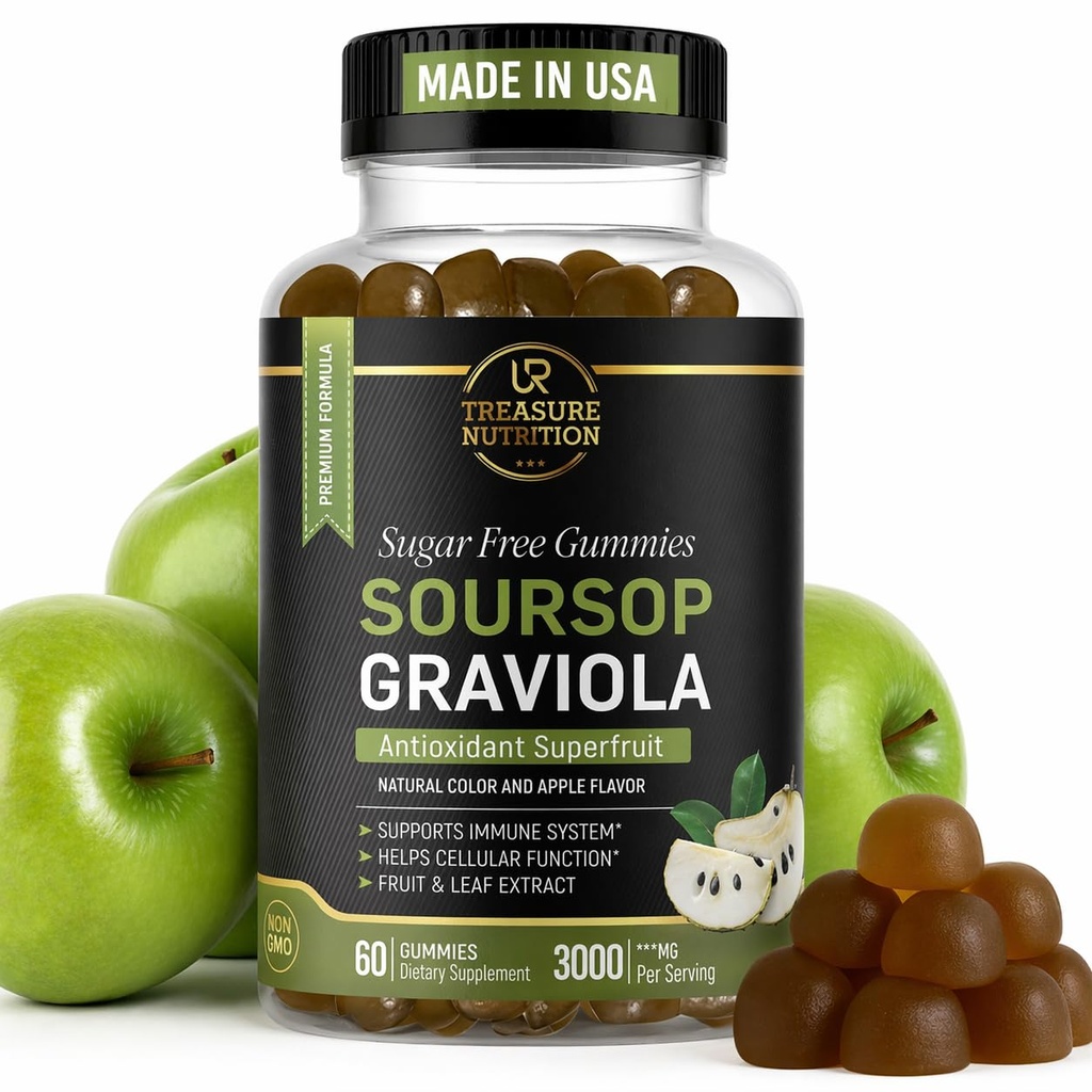 Soursop Leaves & Soursop פירות חניכיים - 3000 מ"ג Soursop Extract - תוסף Graviola - Soursop פירות ו- Leaf - 60ct - Gluten Free - Non-GMO - ידידותי טבעוני