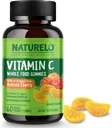 NATURELO Whole מזון ויטמין C Gummies, ויטמין C מ Acerola Cherry, תוסף מבוסס צמחים, 60 חניכיים טבעוניות ידידותיות