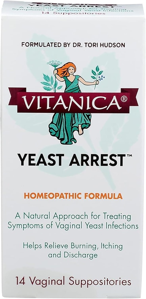 Vitanica Yeast נעצרה, Homeopathic Vaginal Suppositories, עבור תסמיני זיהומים Yeast, Relieves Burning, גירוד & Discharge, עם Boric Acid, Tea Tree Oil & Probiotics, טבעוני (Yמזרח מעצר, 14)
