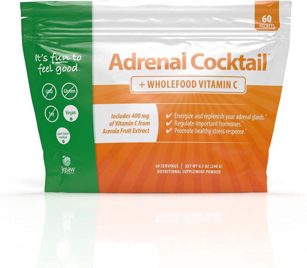 Jigsaw Health Adrenal קוקטיילים + Wholefood ויטמין C | עם Potassium Bicarbonate, Sea Salt, ו Acerola Cherry Extract; 60 משרתים (Packets)