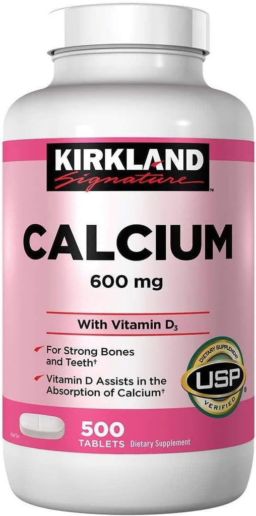 קירקלנד חותם Calcium, 600 מ"ג +D3, 500-Count Tablets