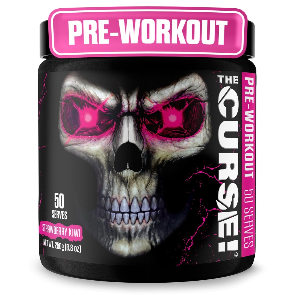 JNX SPORTS The Curse! אבקת עבודה מוקדמת לגברים ונשים, קפאין, Beta-Alanine, Creatine, L-Citrulline, 50 משרתים, Strawberry Kindle Flavor - Boost Energy, Power & Focus
