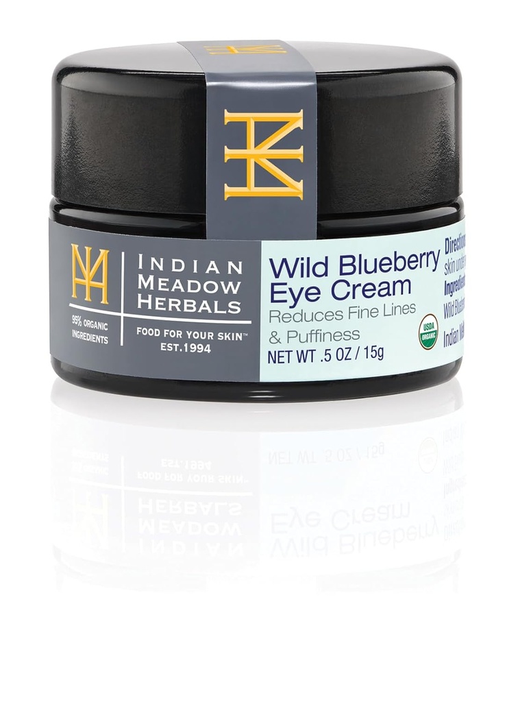 אינדיאני Meadow Herbals Wild Blueberry Eye Cream (.5oz) - תחת קרם עיניים עבור עיניים נפוחות קווים יפים - Anti-Aging Eye Care w / Organic Herbs, שמנים