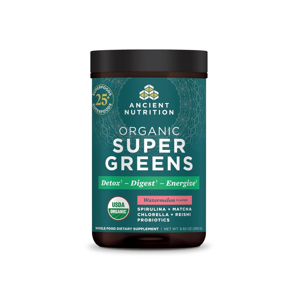 אבקת Super Greens תזונה עתיקה עם Probiotics, אורגני Watermelon Flavor גריןs, עשוי פירות אמיתיים, ירקות ו Herbs, עבור תמיכה עיכול ואנרגיה, 25 משרתים, 8.82oz