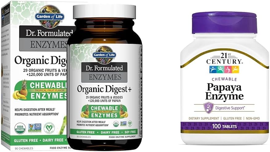 גן החיים Dr Formulated Digestive Enzymes with Papain, Bromelain & 21st Century Papaya Enzyme Chewable Tablet, טרופי, 100 Count