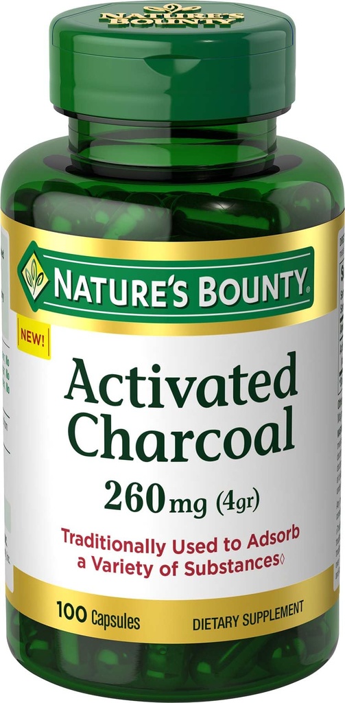 Nature's Bounty מופעל Charcoal 260 מ"ג, 100 קפסולות, תוספי תזונה לתמיכה בסגנון חיים בריא