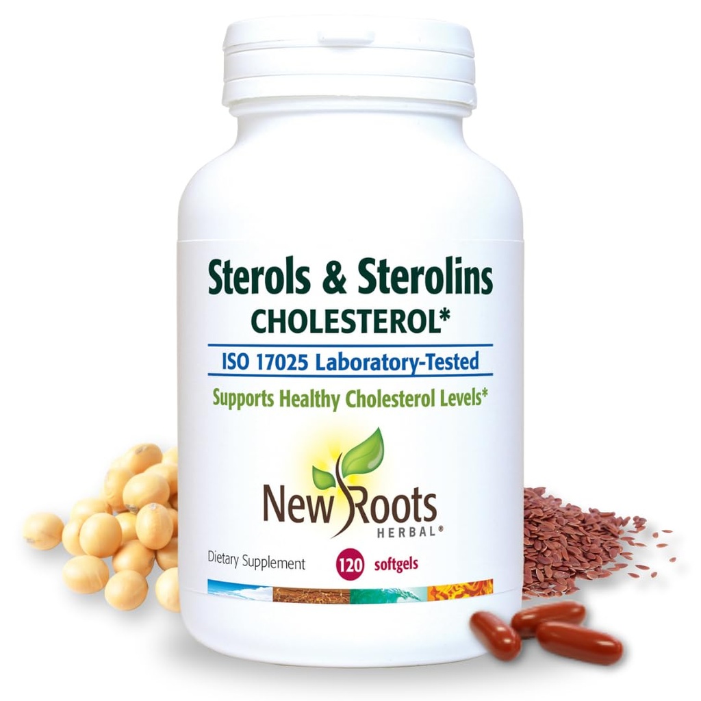 חדש ROOTS HERBAL Plant Sterols ו- Sterolins תוסף עם Pure Flaxseed | Stanols או Phytosterols for Cholesterol תמיכה עם מקור אומגה 3s (120 Softgels)