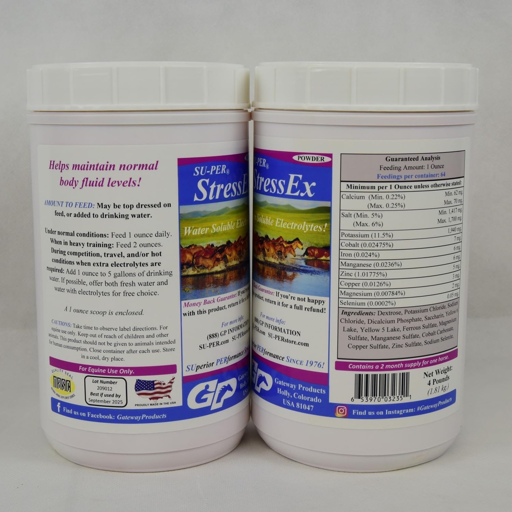 SU-PER Stress-Ex Horse Electrolyte - לשמור על רמות פלויד נורמליות של הגוף - אלקטרוליטטים אישור להחלצה - 4 פאונד, (2 Pack)