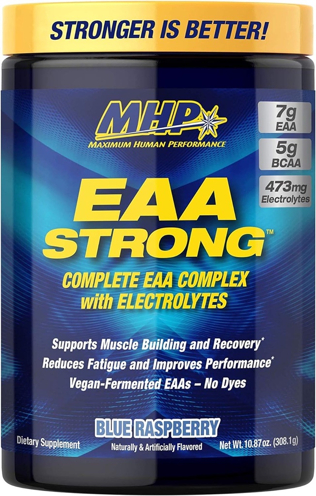 ביצועים אנושיים מקסימליים Mhp Eaa Strong, Amino Acid תוספי, All 9 Essential Amino Acids, Bcaas, Electrolytes, Blue Raspberry, 1.2 פאונד