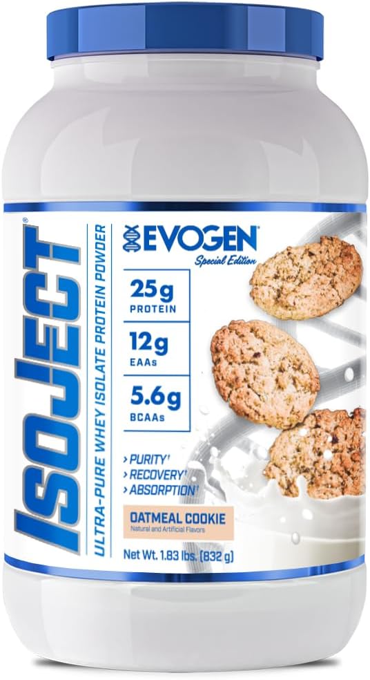 Evogen Isoject - Whey Protein Isolate | Ultra-Pure Whey חלבונים אבקת עם Ignitor Enzymes, BCAAs, ו-EAAs | Enhanced Absorption & Recovery | Oatmeal Cookie | 26 משרתים