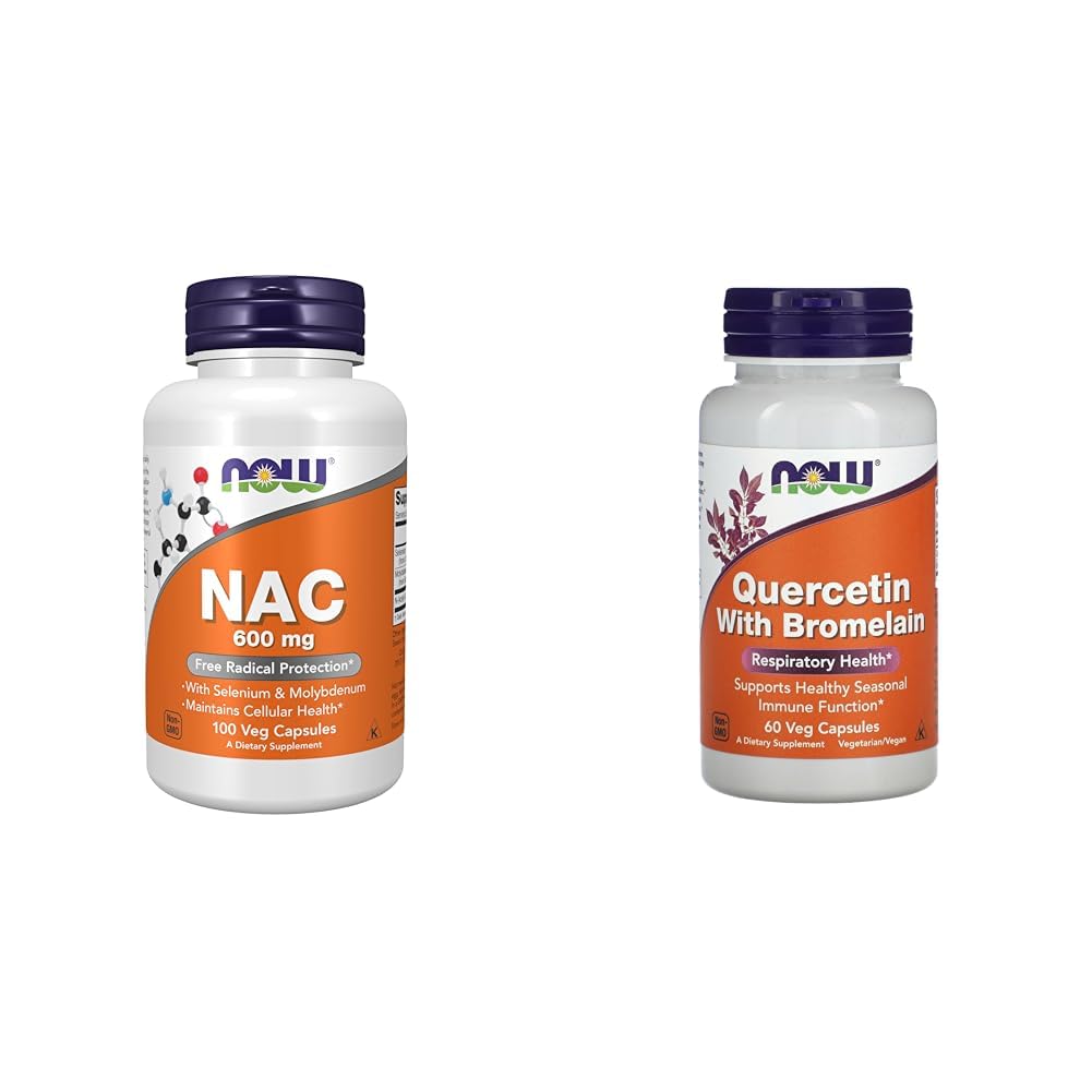 עכשיו תוספים, NAC (N-Acetyl Cysteine) 600 מ"ג עם Selenium & Molybdenum, 100 Veg כמוסות ועכשיו Quercetin עם Bromelain - 60 Veg כמוסות