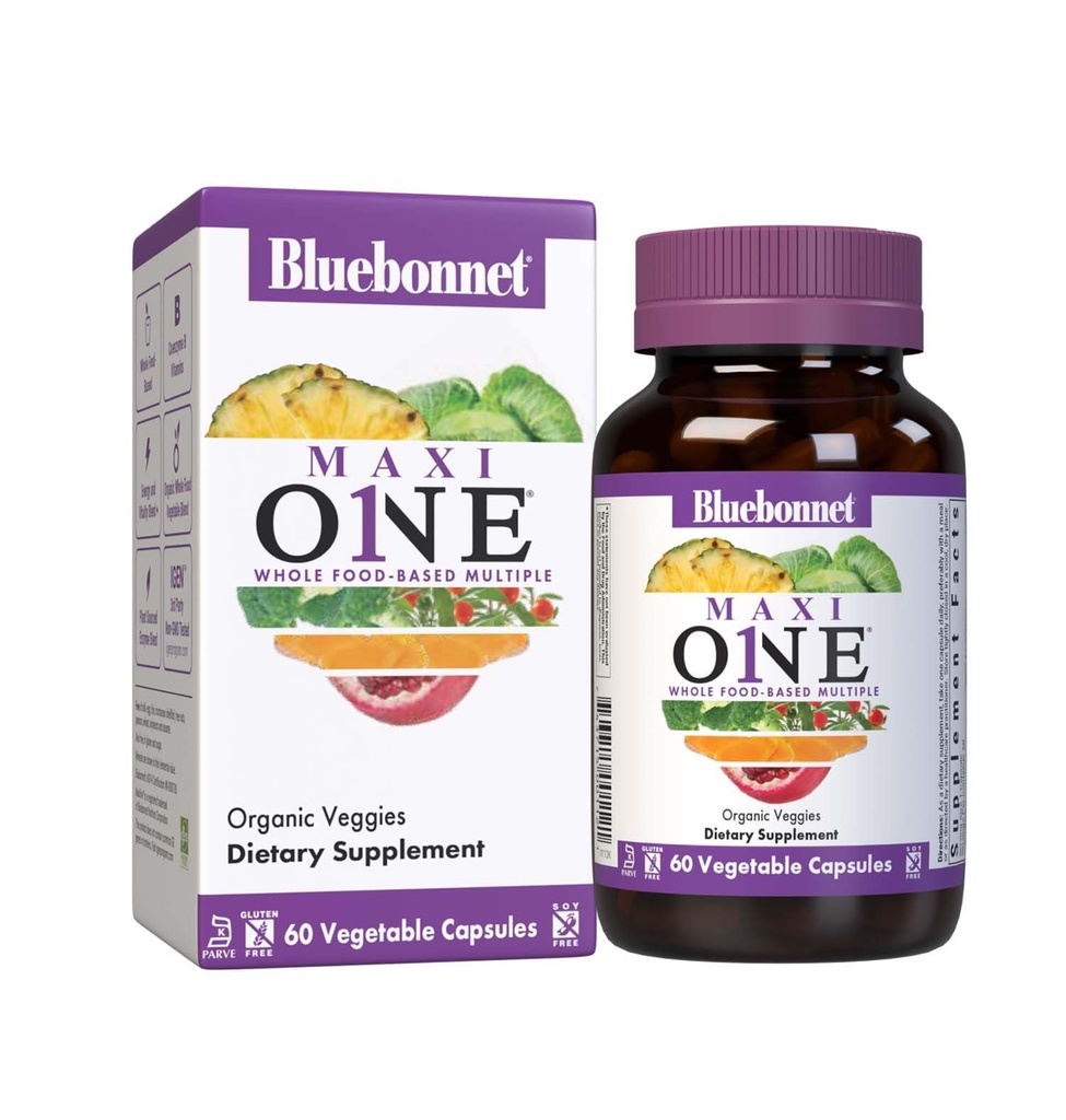 Bluebonnet Nutrition Maxi One (עם ברזל), Whole Food Multiple, Enzymes, Energy, Vitality, Gluten & Milk & Soy Free, Kosher, Vegetarian Friendly, Non-GMO, 2 חודשים אספקה, Beige, 60 Count Count