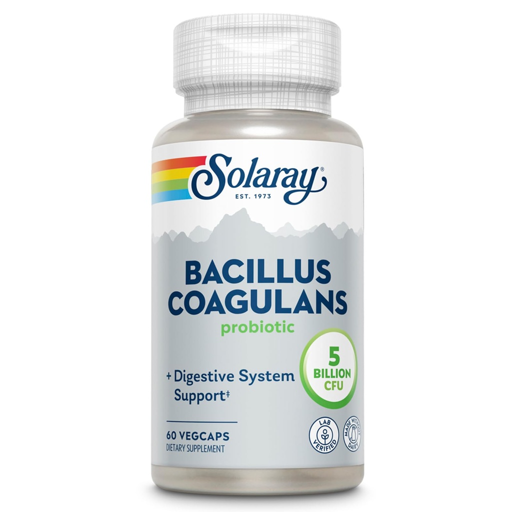 SOLAרי Bacillus Coagulans Probioticism - 5 מיליארד מיקרואורגניזמים חיים - Digestion and Gut Health Support - בריאות גוף מלא פרוביוטיקה עם Inulin Prebiotic סיבים, 60 יום ערבות, 30 משרת, 60 VegCaps