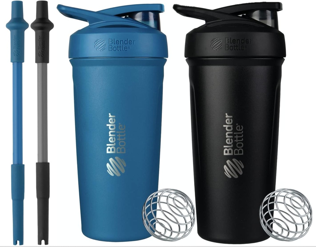 בלנדר בוטל סטרדה שרקר מכוסות עם Silicone Straws, (2 24Ounce Bottles ו-2 Straws)