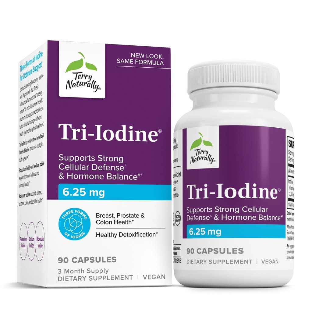 טרי-Iodine - תמיכה בבריאות Thyroid - סיוע הורמונלי איזון עם מולקולרית Iodine מ Kelp - תכונות Potassium Iodide & Sodium Iodide - Brain & Energy Support - 6.25 מ"ג, 90 קפסולות