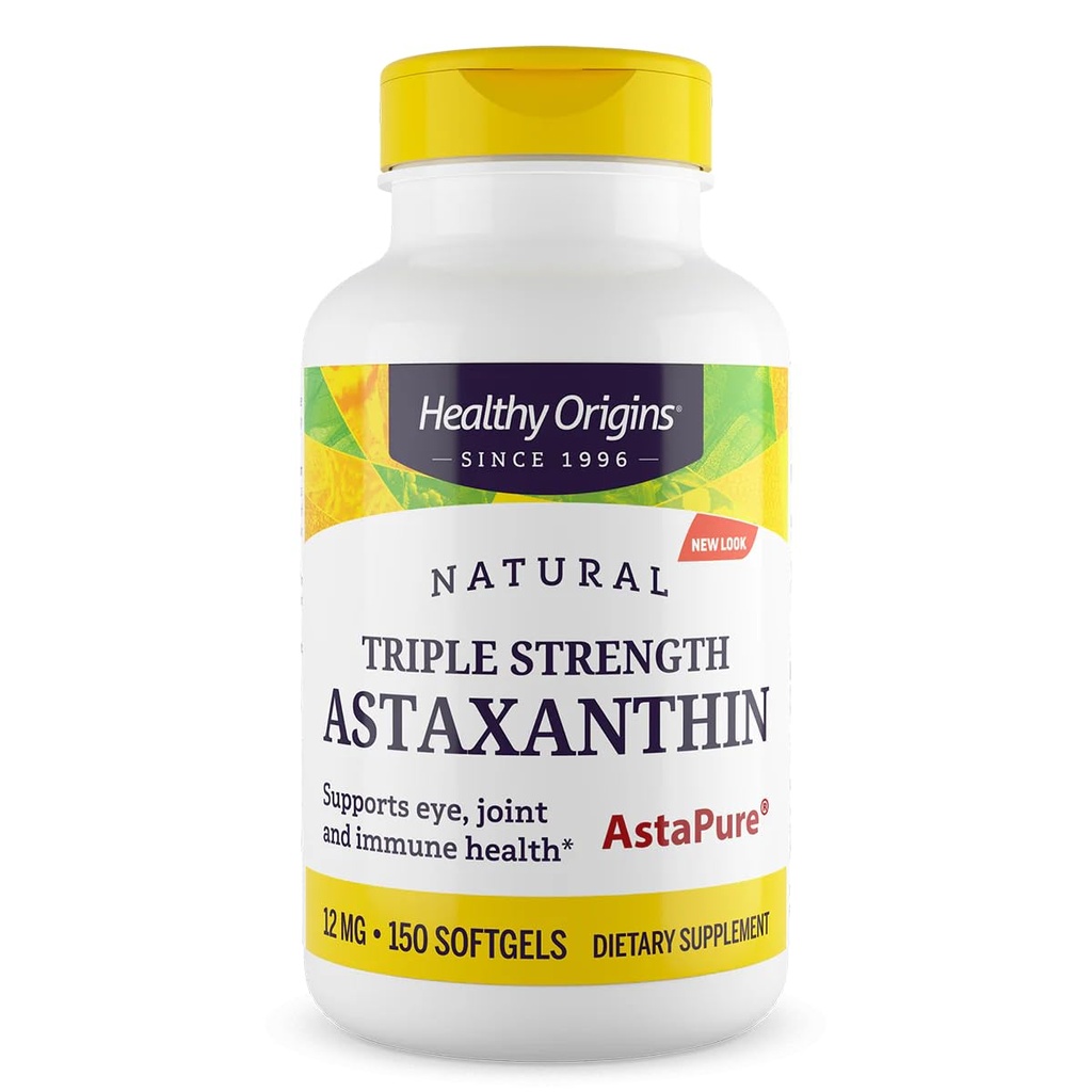 מקורות בריאים Astaxanthin 12 מ"ג (Natural, Astapure, Triple Strength, non-GMO, Gluten Free, Eye Support, Joint Support, Immune Support), 150 Softgels