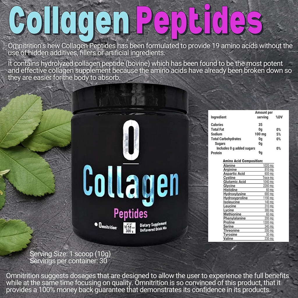 תוסף Omnitrition Collagen Peptides Dietary, Unflavored 240 30 משרתי בקבוק