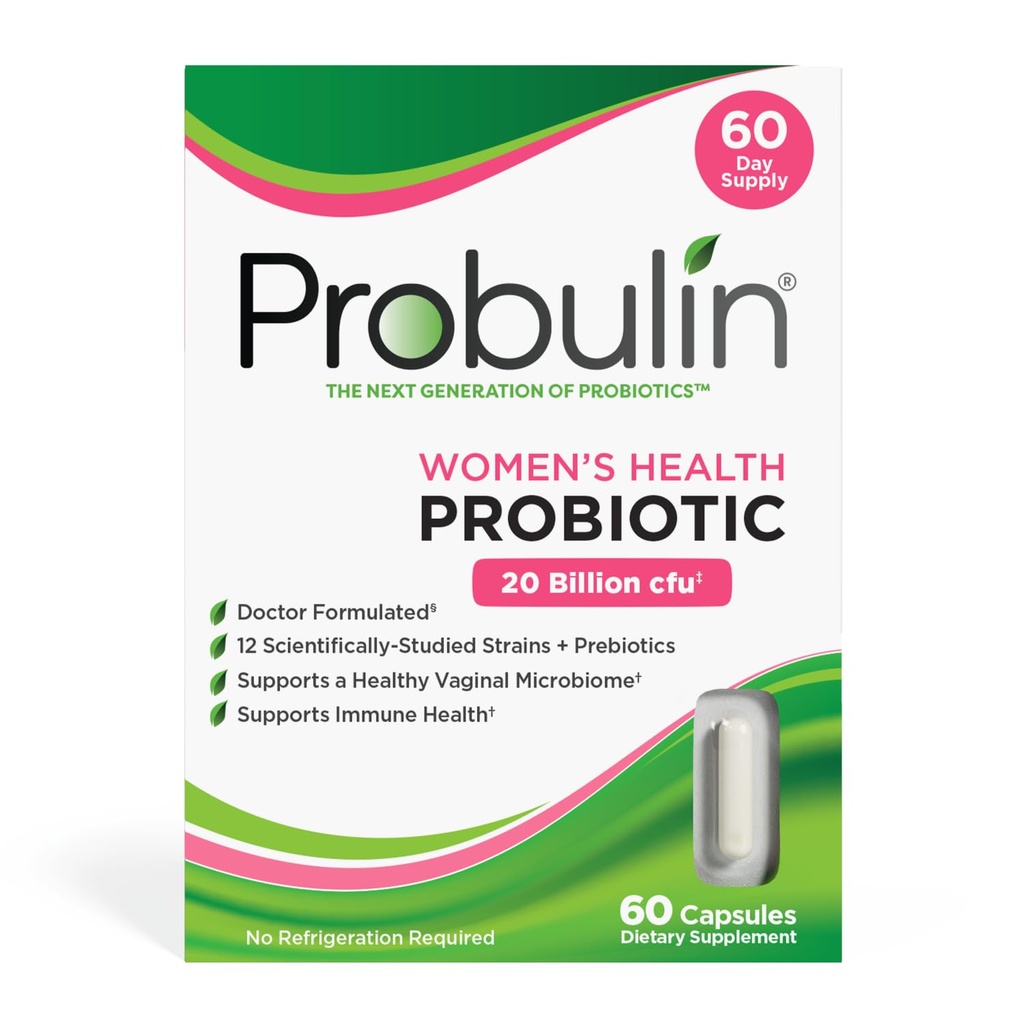 Probulin Women's Health Probiotic + Prebiotic for Vaginal, Gut & Immune Health - 20 מיליארד CFU - 12 Probiotic Strains, 60 קפסולות טבעוניות