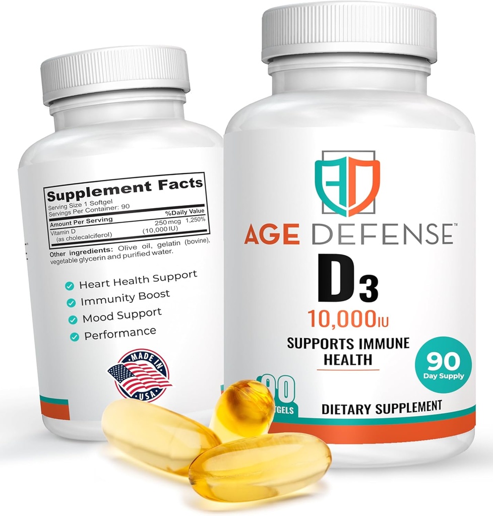 ויטמין D3 10000 IU - 90 ויטמין D 10000 IU Softgels לבריאות הלב, תמיכה במזל, בהירות נפשית ויעילות שרירים תמיכה - גבוה Dose ויטמין D3 טבליות עבור גברים ונשים 250 mcgg