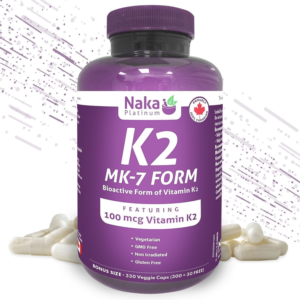 K2 MK-730, Naka Platinum K2 (MK-7 Form) 330 Veggie Caps - גודל בלעדי: 300 + 30 חינם, 330 Count