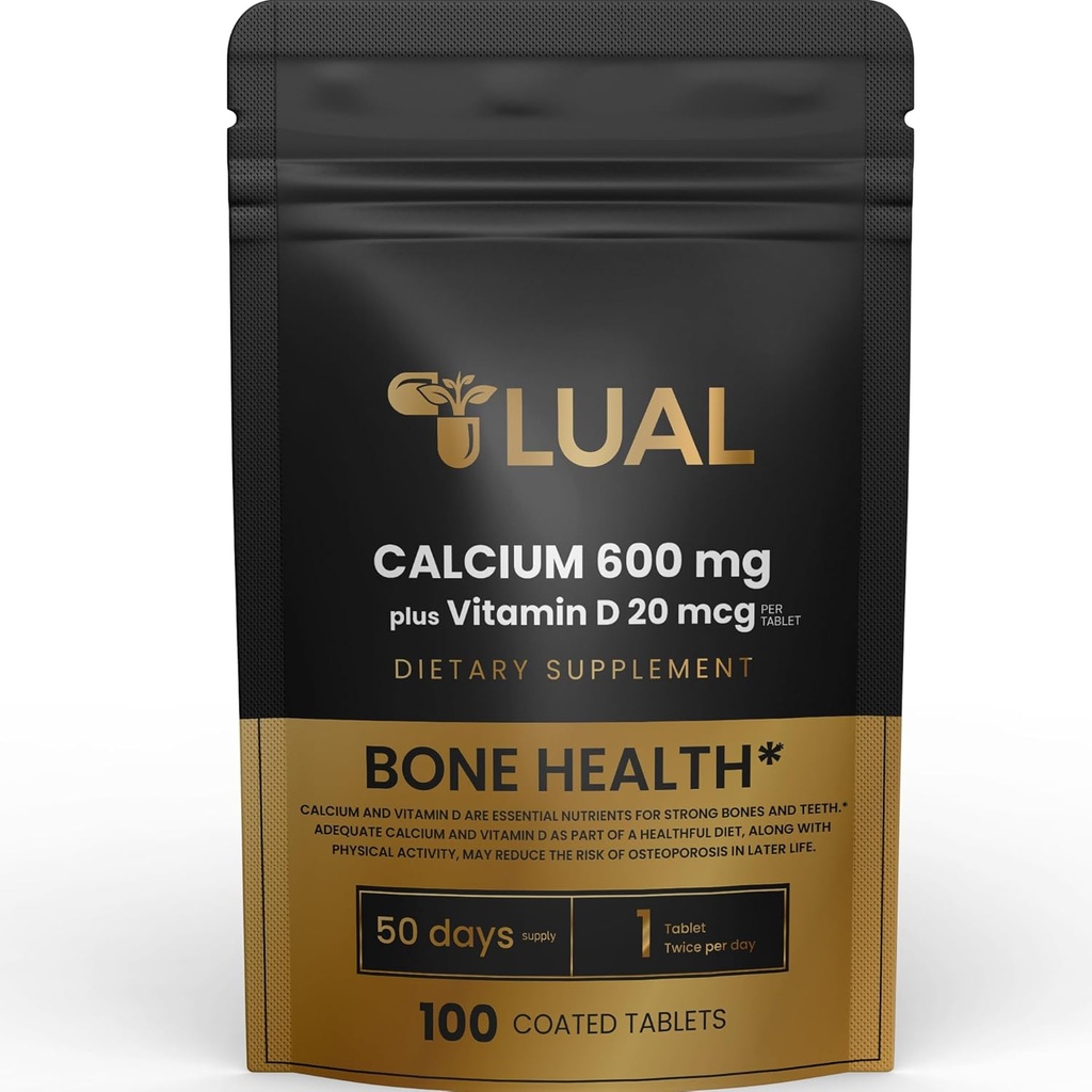 LUAL Calcium Bone Health Dietary Tablets, 600 מ"ג, 100 Count