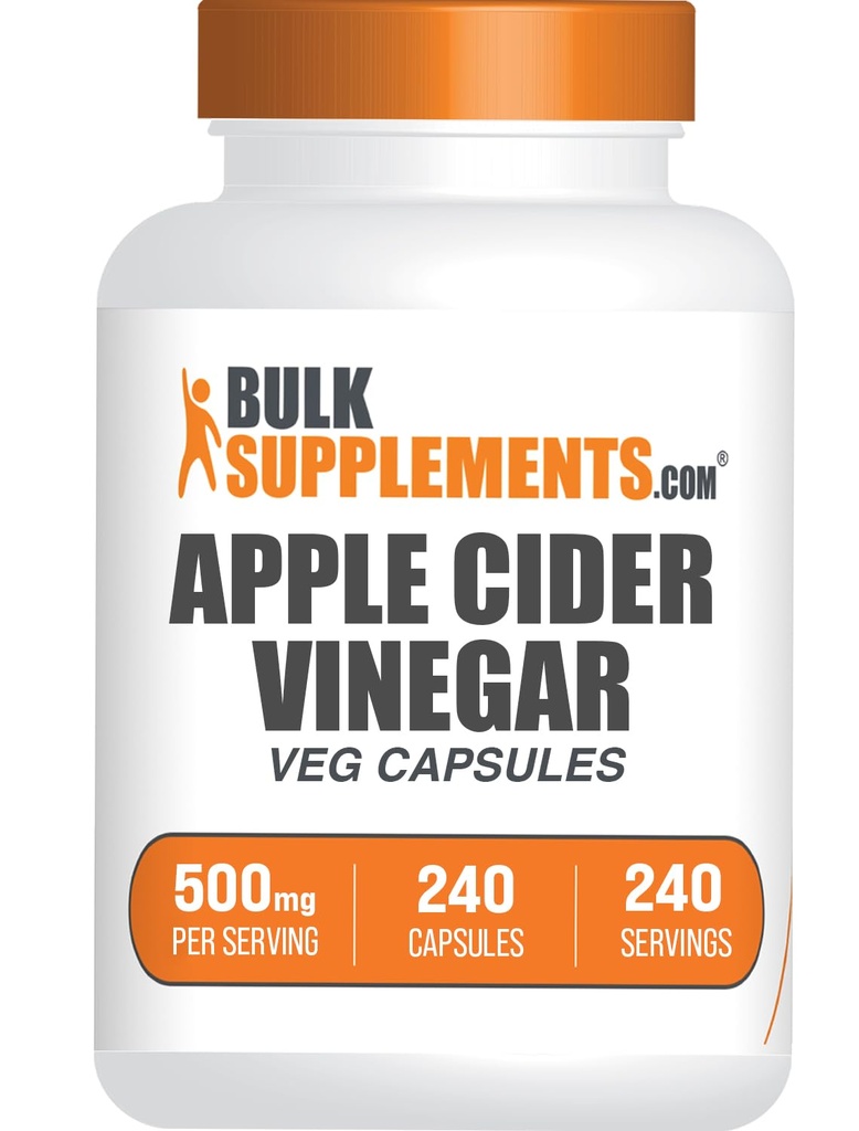 BulkSupplements.com Apple Cider Vinegar כמוסות ACV, Apple Cider Vinegar Supplements, Apple Cider Vinegar 500 מ"ג - Gluten Free, קפסולה לשרת, 240 קפסולות (Pack of 1)