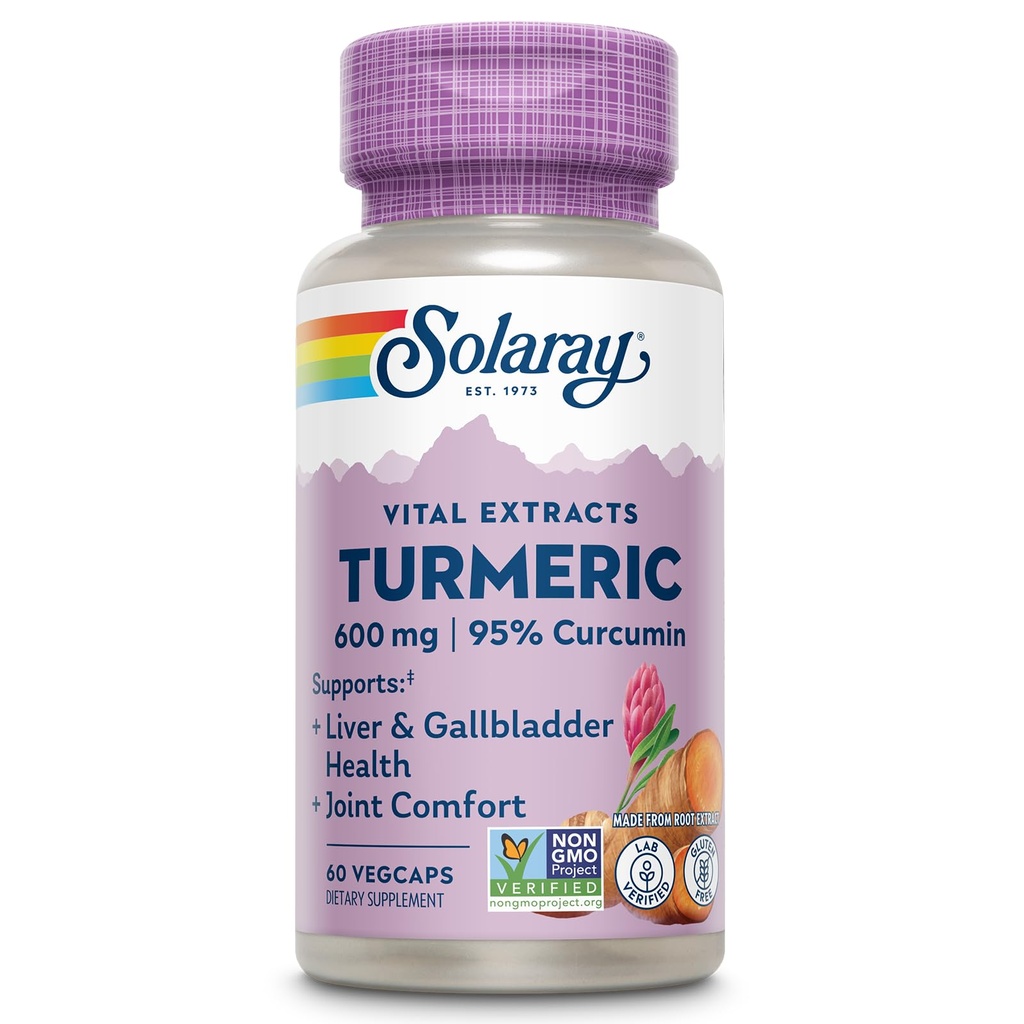 SOLAרי Turmeric תוסף 600 מ"ג - שורש Turmeric עם 95% Curcumin - תוספת תמיכה משותפת - בריאות משותפת, גליגול ותמיכה Liver, Non-GMO, טבעוני, Gluten Free, 60 יום ערבות, 60 משרתות, 60 משרתות
