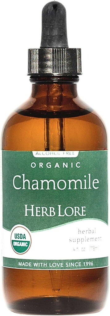 Herb Lore אורגני Chamomile Tincture - צ'מומיל נוזלי טיפות לתינוקות ומבוגרים - Melatonin-Free Sleep Supplement (4 oz)