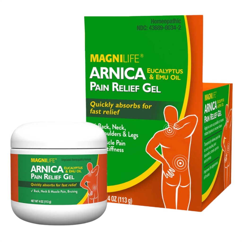 MagniLife Arnica Pain Relief Gel, Fast Acting Neck and Back Pain Relief, with Eucalyptus ו-Emu Oil to Soothe Soreness, Inflammation and Discomfort - 4oz