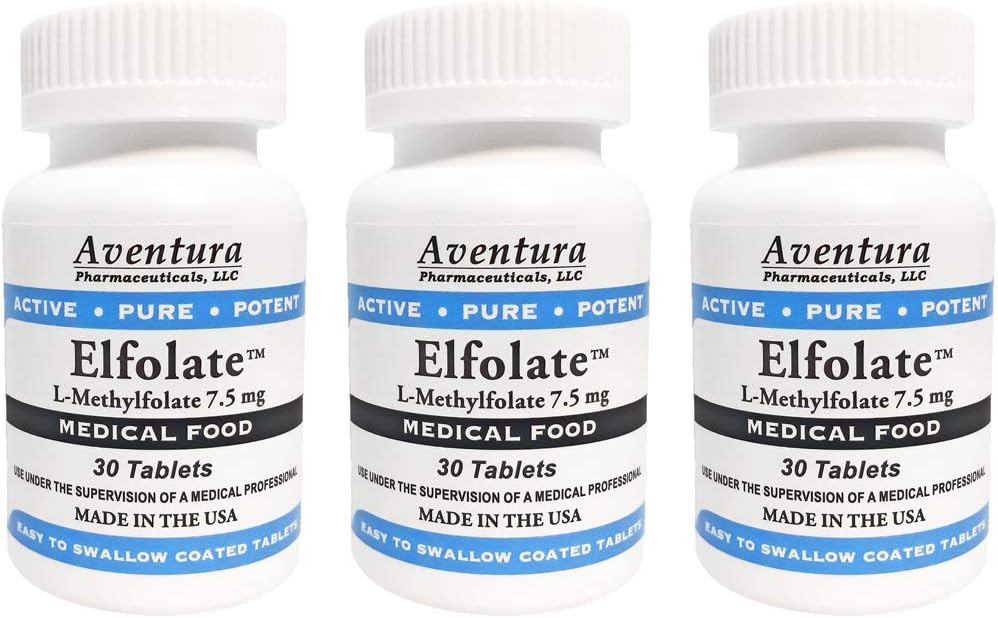 ELFOLATE® 7.5 מ"ג 3 Pack L-Methylfolate Methyl Folate מזון רפואי תוסף כוח מקצועי Active Pure Potent 30 טבליות