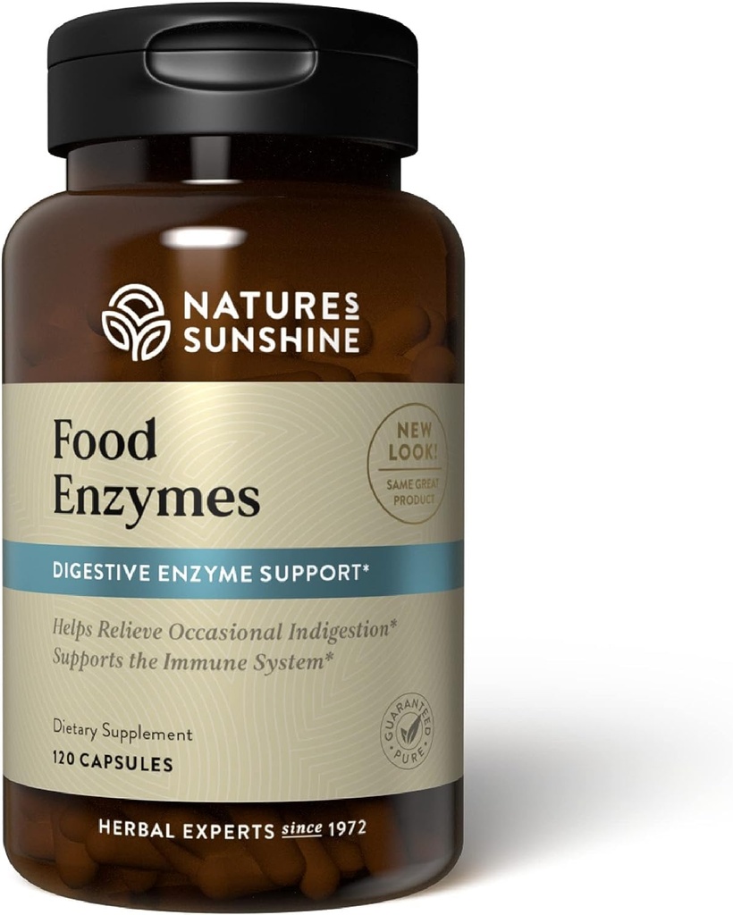Nature's Sunshine Food Enzymes - תמיכה תזונתית ב-Prebiotics ו-Probiotics for Gut Health - תוסף Enzyme Digestive לבריאות העיכול ולסיוע מ- Occasional Indigestion