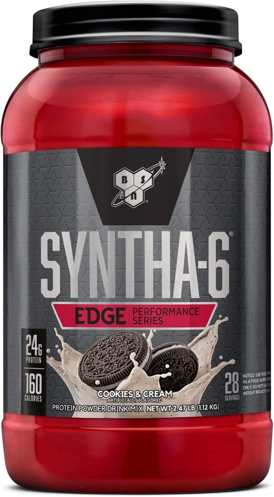 BSN SYNTHA-6 Edge אבקת חלבון, עם hydrolyzed Whey, Micellar Casein, חלב חלבון Isolate, סוכר נמוך, 24g חלבון, עוגיות N Cream, 28 משרתים