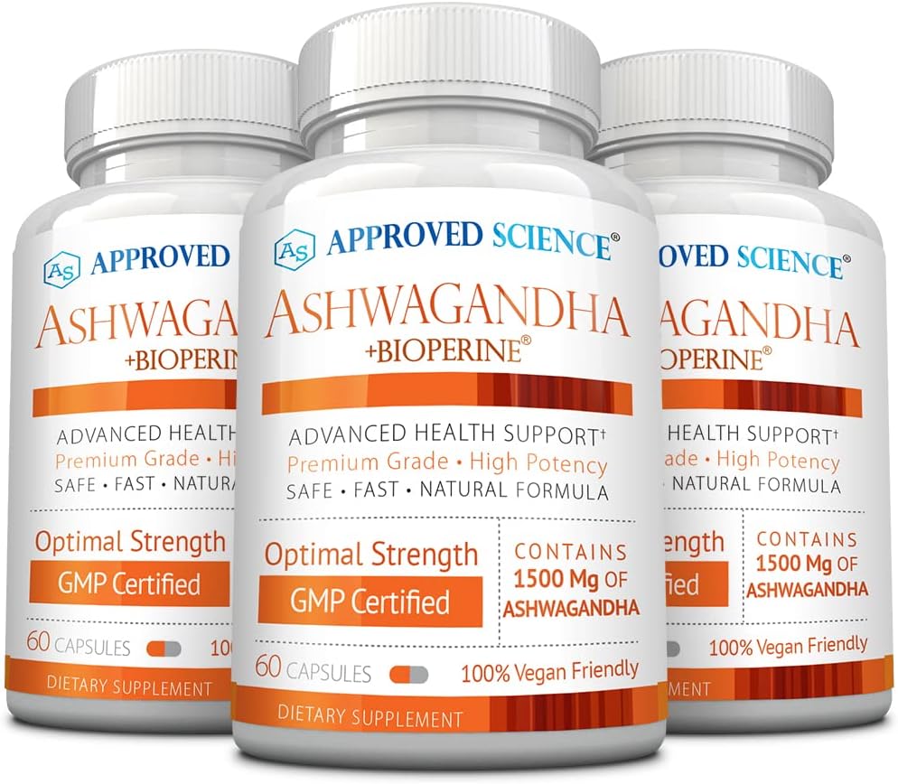 מוסמך מדע Ashwagandha 1500 מ"ג עם bioperine® וג'ינג'ר- Boost Mood & Energy - 60 קפסולות ידידותיות טבעוניות (3 בקבוקים)