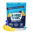 FocusFuel Energy Chews - Blue Razzberry Lemonade (15 משרתים) - 100 מ"ג קפאין + אלפא GPC + L-theanine + B12, Magnesium - טעם גדול - לא התרסקות או Jitters