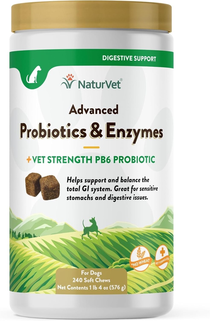 NaturVet Advanced Probiotics & Enzymes, PB6 כלב רך צ'יפס כדי לעזור Stomachs רגיש ובעיות עיכול, Hickory עשן בייקון פלבדורed Pet עבור כלבים מעל 6 שבועות, 240 הרוזן ג'ארד