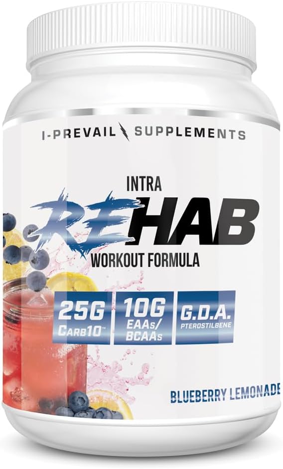 Rehab High Performance Intraworkout פורמולה 10g BCAA & EAA - Carb10 | Enhance Recovery & Hydration | Keto Friendly | 25 משרתים (בלומונדה כחולה, 25 משרתים)