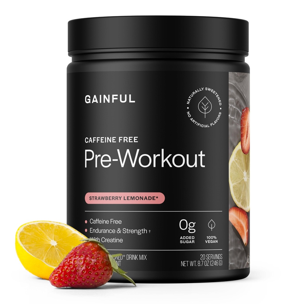 אבקת Caffeine חינם Pre Workout עם Creatine, Strawberry Lemonade Flavor, תומך כוח, אנדורנס, & Recovery, BCAAs, Beta Alanine, L-Citrulline, No artificial Ingredients, 20 משרתים
