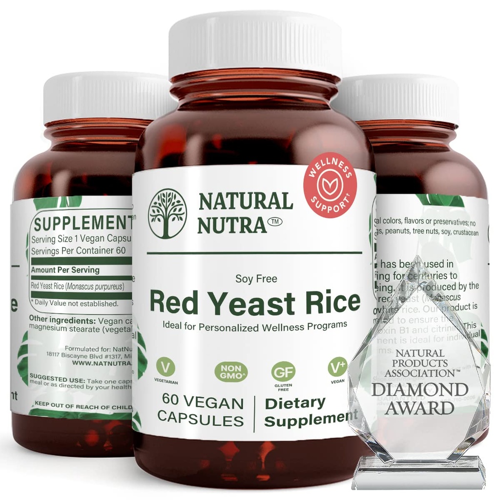 טבעי Nutra Red Yeast אורז לחלץ, תמיכה קרדיווסקולרית, מסייע לשפר את האמינות, עוזר לשמור על שומן הגוף ו- Fluid Flow, שיפור העיכול, תוסף חינם Gluten, 600 מ"ג, 60 קפסולות (2 Pack)