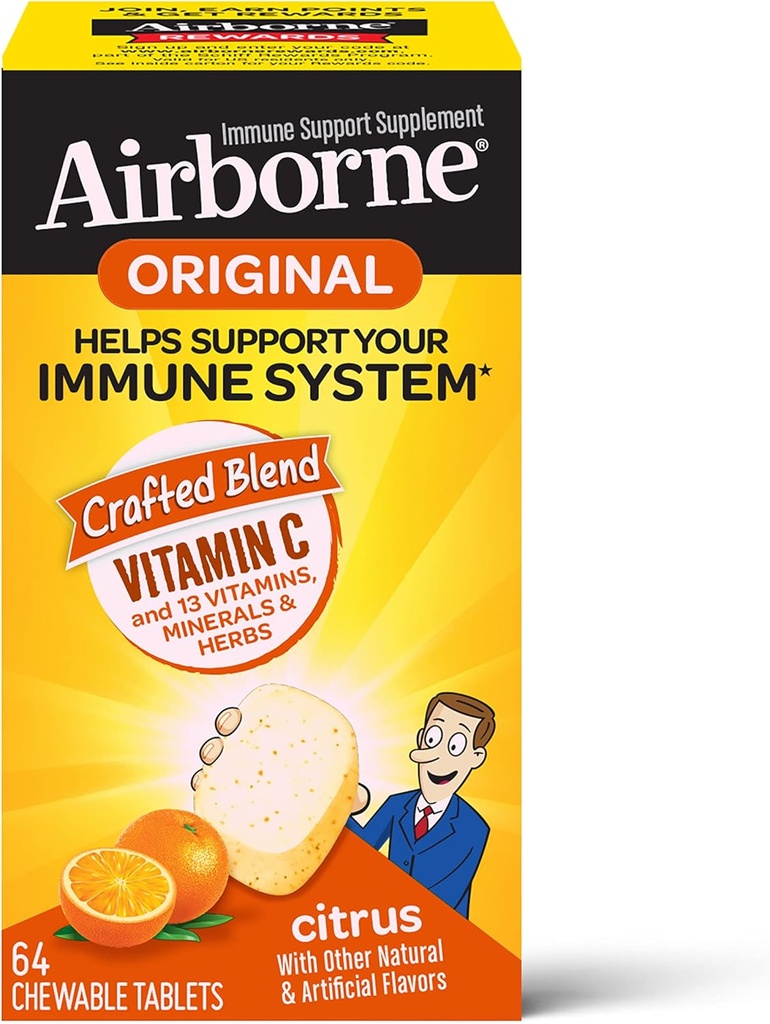 1000 מ"ג ויטמין C Chewable Tablet עם Zinc, Immune Support Supplement with Powerful Antioxidants ויטמין A C & E - 64 טבליות Chewable, Citrus Flavor