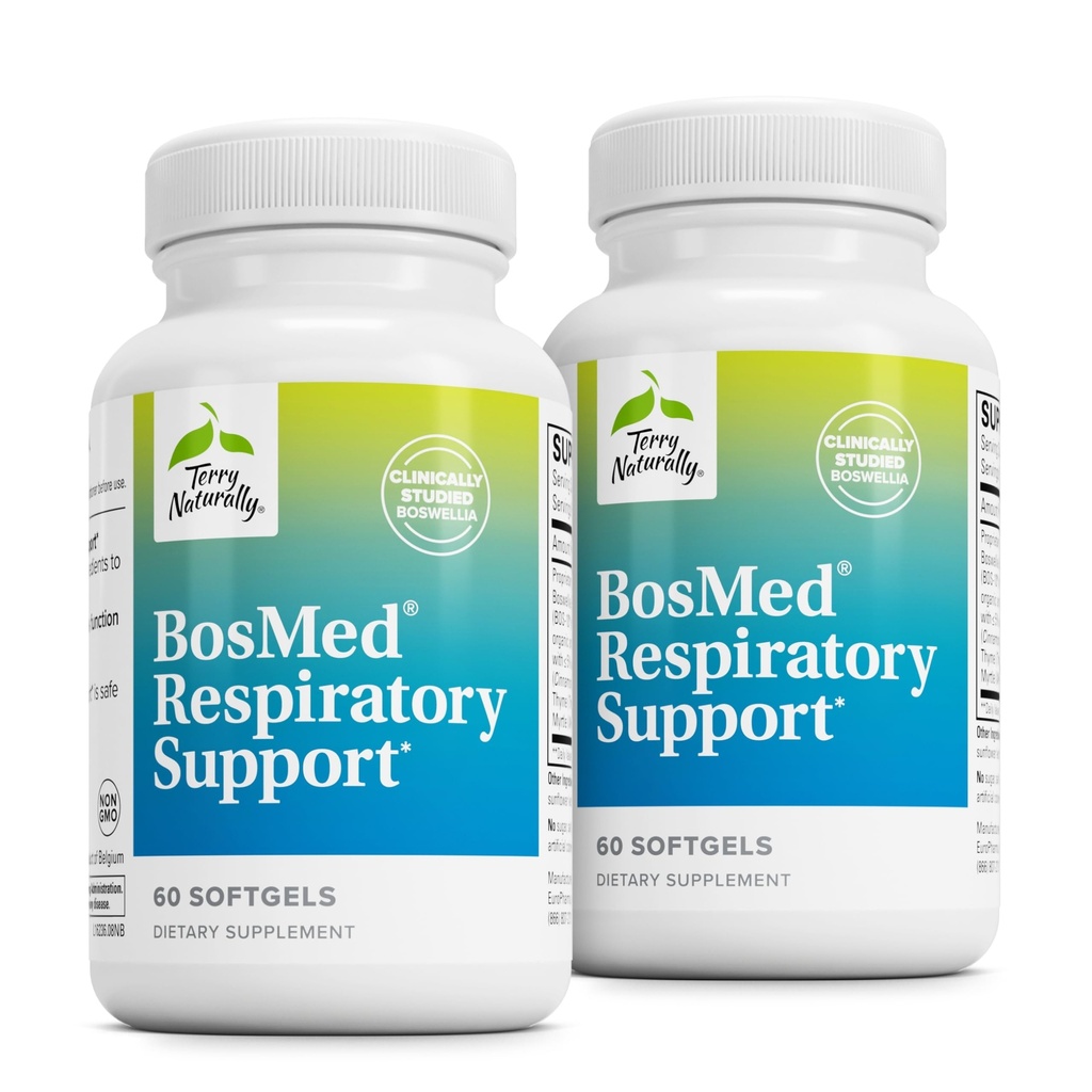 טרי באופן טבעי BosMed Respiratory Support - תוספת תמיכה משפטית - תוספת צמחית לתמיכה Lung - תוספת בריאה עבור Clear Bronchial מעברים - 60 Softgels (Pack of 2)