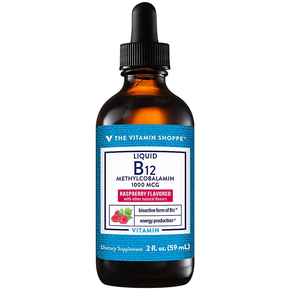 ויטמין Shoppe נוזל B12 Methylcobalamin - ייצור אנרגיה - 1000 MCG - Raspberry fl. oz.