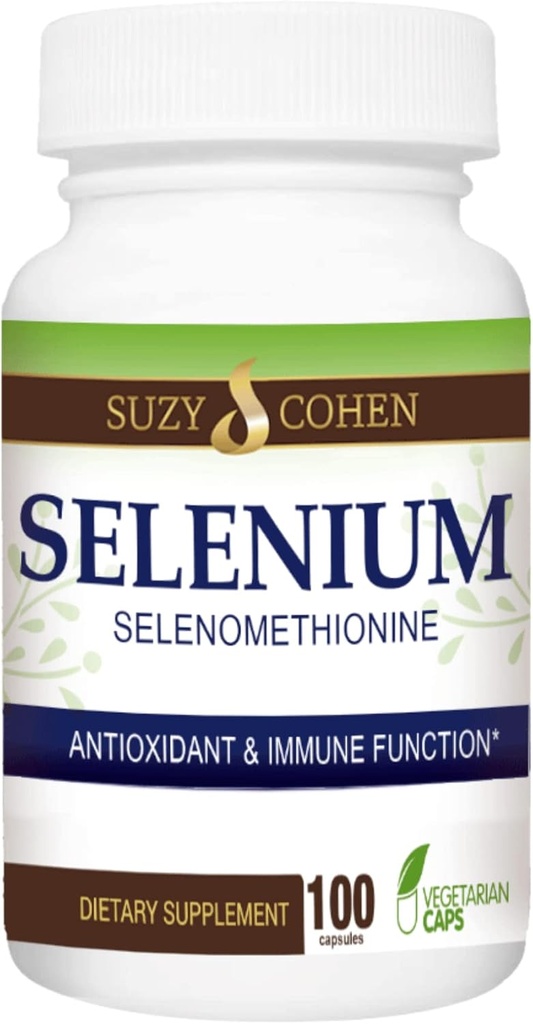 Suzy Cohen Selenium תוסף 200 mcg, לשמור על לב בריא, מערכת החיסון, תמיכה Thyroid, Prostrate פונקציונלי, Yמזרח חינם צ'אד Tummy Friendly Amino Acid, Highly Bioavailable, 100 Veg קפסולת Veg כמוסות